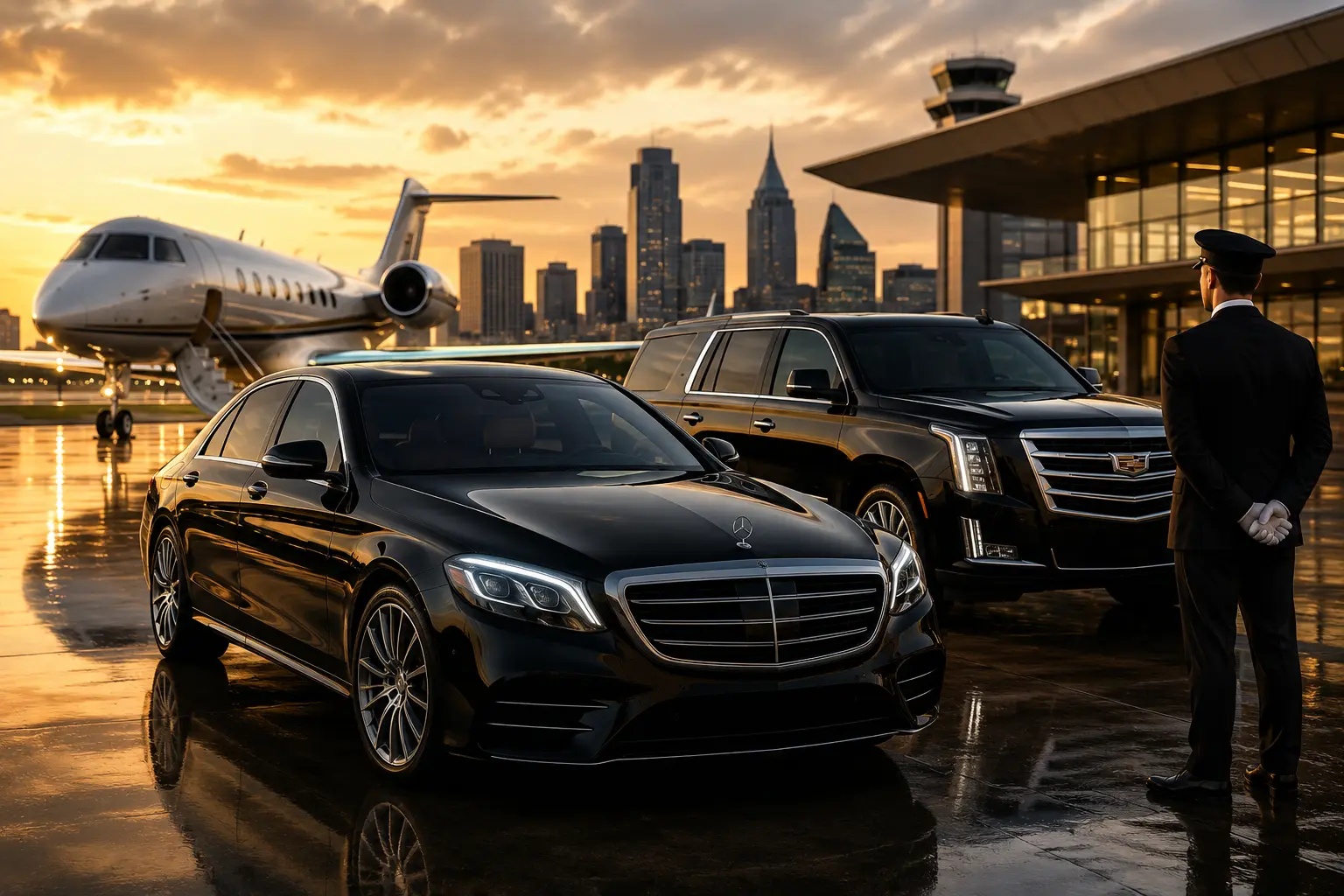 Arrives Global chauffeur opening car door